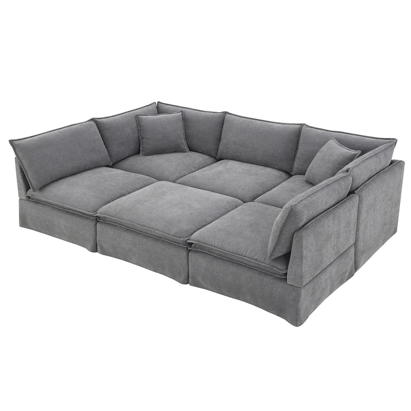 Canapé d'angle modulable en chenille avec pouf amovible