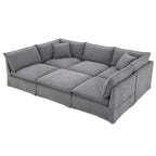 Canapé d'angle modulable en chenille avec pouf amovible