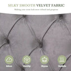 Lit plateforme bas, lit moderne recouvert de velours, lit à tête de lit capitonnée en losanges avec 2 tables de chevet et rangement