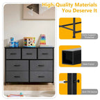 Commode à 7 tiroirs autoportante avec plateau en bois, idéale pour une chambre ou un dressing.