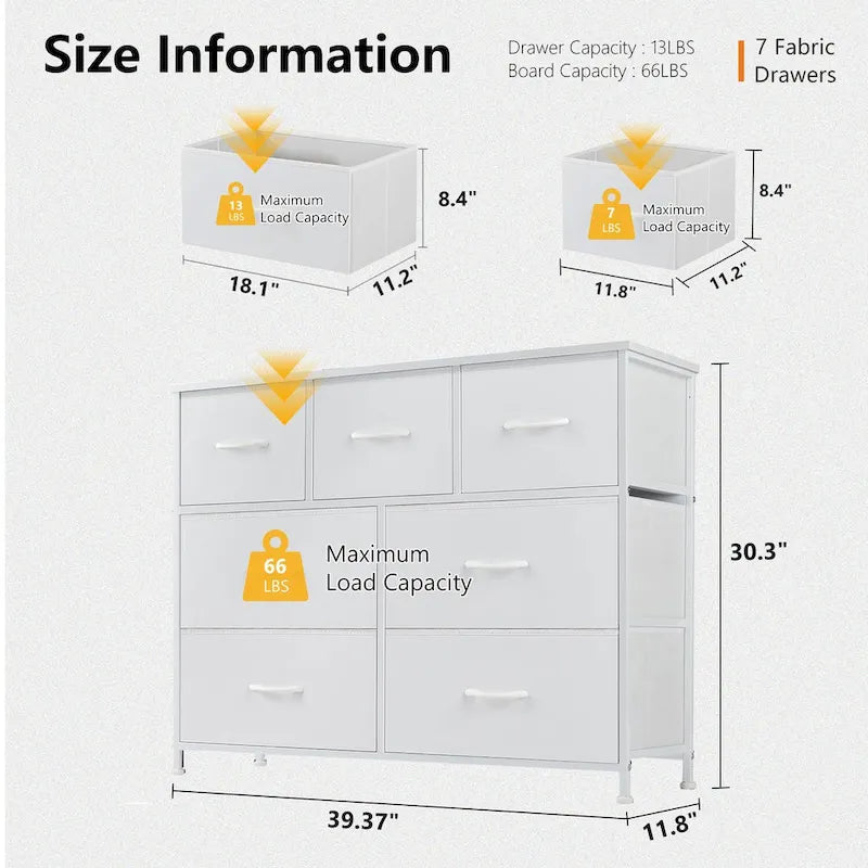Commode à 7 tiroirs autoportante avec plateau en bois, idéale pour une chambre ou un dressing.