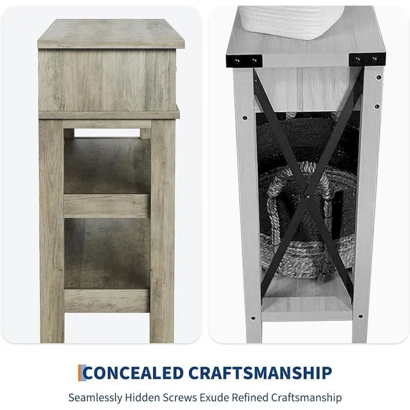 Console de style campagnard, table d'entrée rustique avec 2 tiroirs et 2 étagères, table d'appoint en bois pour canapé ou bureau d'entrée