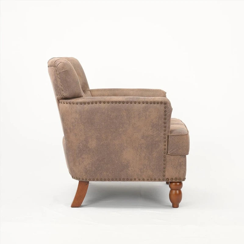 Fauteuil club en tissu suédé avec pieds en bois