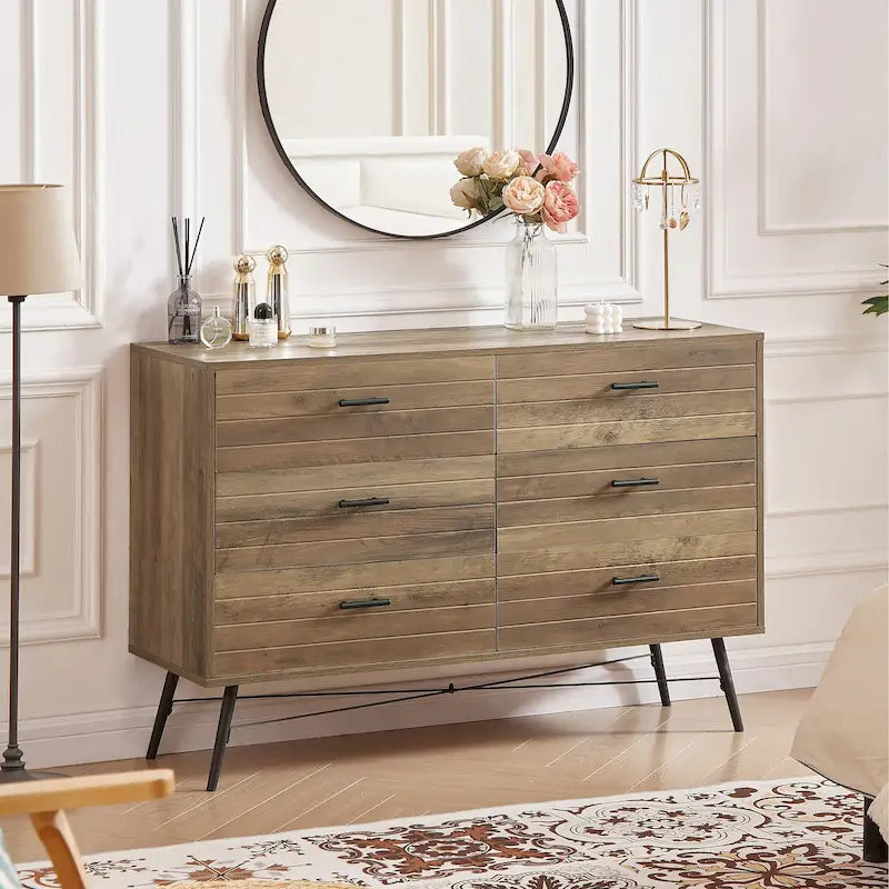 Commode de style rustique 47,24 avec 6 tiroirs de rangement profonds pour le salon