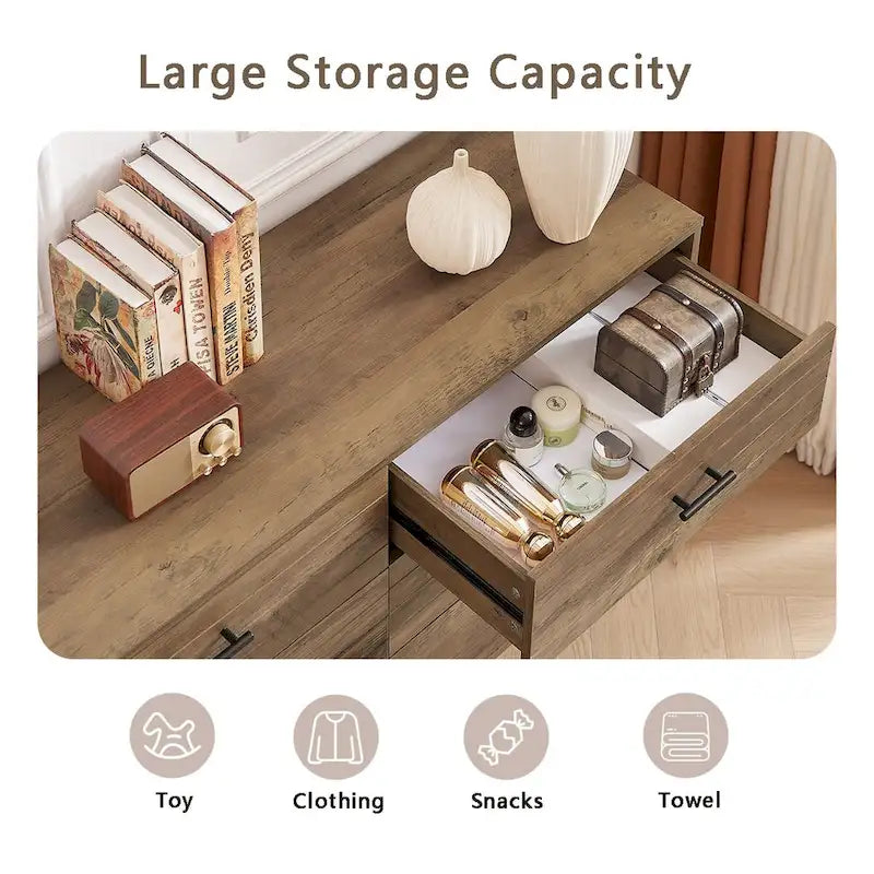 Commode de style rustique 47,24 avec 6 tiroirs de rangement profonds pour le salon