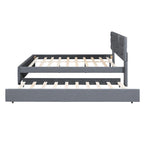 Lit plateforme gris Queen Size capitonné avec tête de lit à motif brique et lit gigogne Twin Size