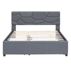 Lit plateforme gris Queen Size capitonné avec tête de lit à motif brique et lit gigogne Twin Size