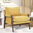 Fauteuil jaune de style moderne du milieu du siècle, 35,4 cm, en velours, avec structure en bois d'hévéa massif et pieds rembourrés.