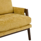 Fauteuil jaune de style moderne du milieu du siècle, 35,4 cm, en velours, avec structure en bois d'hévéa massif et pieds rembourrés.