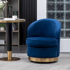 Fauteuil d'appoint moderne bleu 22 en velours capitonné avec base pivotante ronde en métal pour salon
