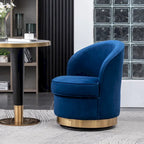 Fauteuil d'appoint moderne bleu 22 en velours capitonné avec base pivotante ronde en métal pour salon