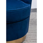 Fauteuil d'appoint moderne bleu 22 en velours capitonné avec base pivotante ronde en métal pour salon