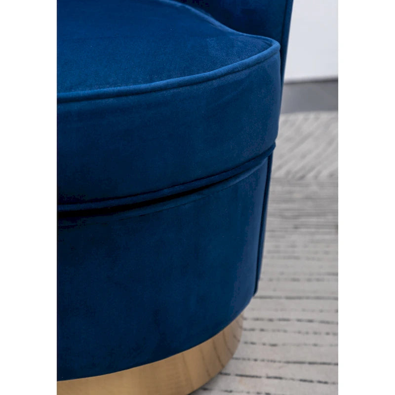 Fauteuil d'appoint moderne bleu 22 en velours capitonné avec base pivotante ronde en métal pour salon