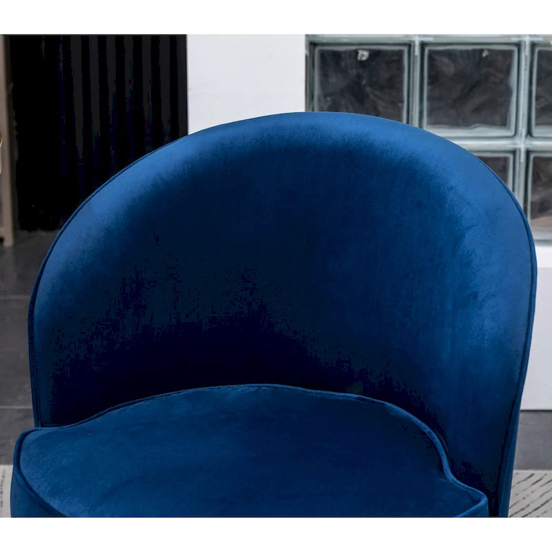 Fauteuil d'appoint moderne bleu 22 en velours capitonné avec base pivotante ronde en métal pour salon