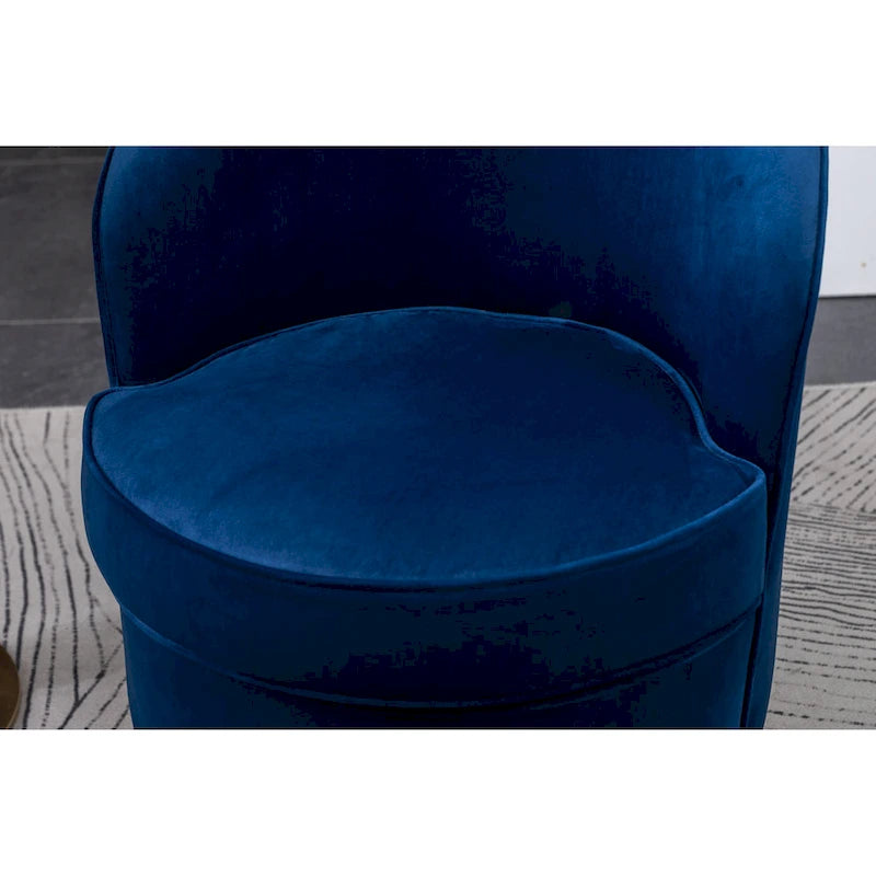 Fauteuil d'appoint moderne bleu 22 en velours capitonné avec base pivotante ronde en métal pour salon