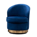 Fauteuil d'appoint moderne bleu 22 en velours capitonné avec base pivotante ronde en métal pour salon