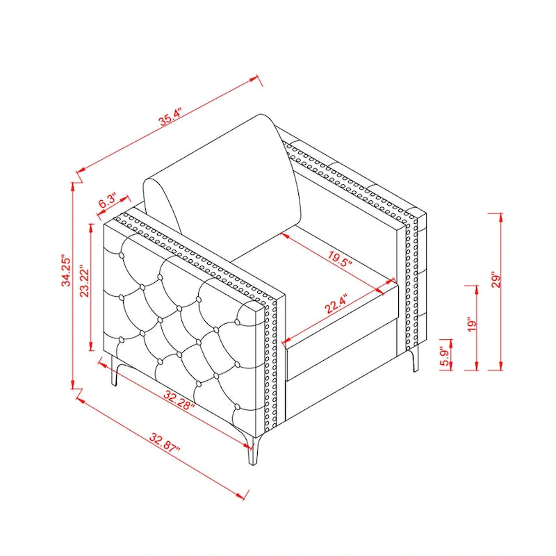Fauteuil capitonné kaki moderne 35,4 cm avec pieds en métal et clous décoratifs pour salon