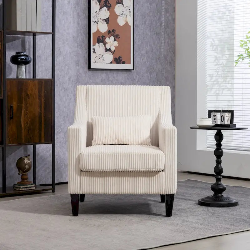 Fauteuil moderne beige 26,77 avec accoudoirs incurvés et pieds en bois d'hévéa pour salon