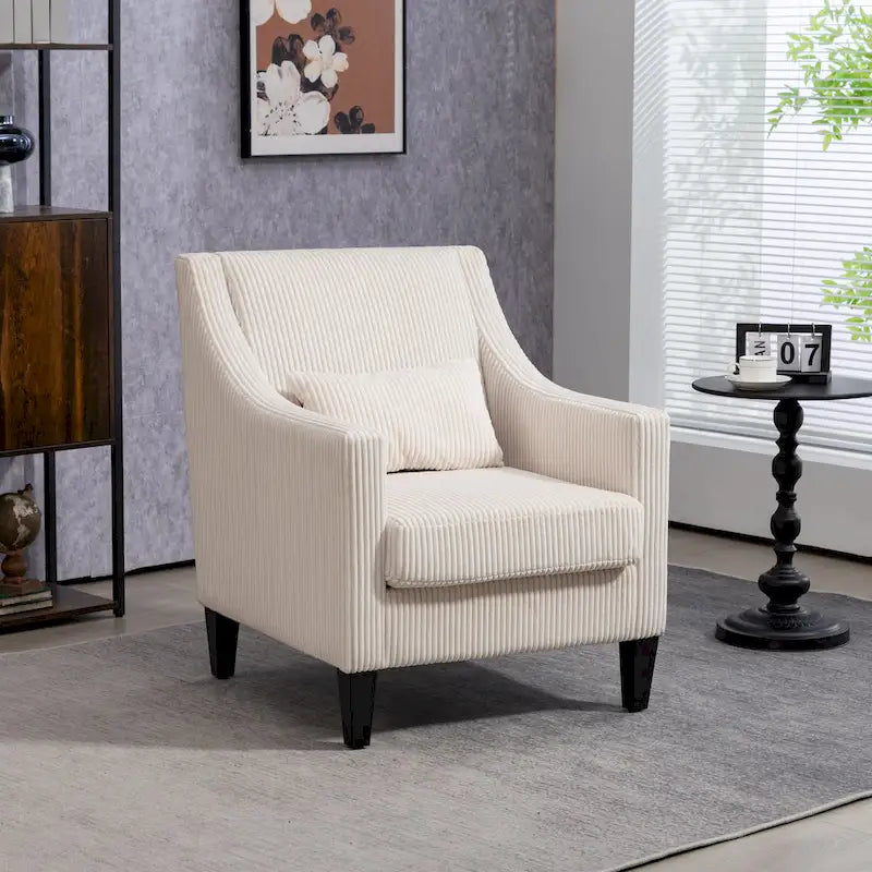 Fauteuil moderne beige 26,77 avec accoudoirs incurvés et pieds en bois d'hévéa pour salon