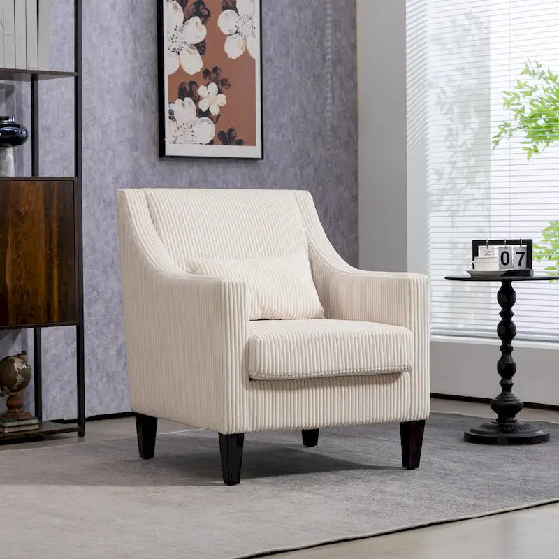 Fauteuil moderne beige 26,77 avec accoudoirs incurvés et pieds en bois d'hévéa pour salon