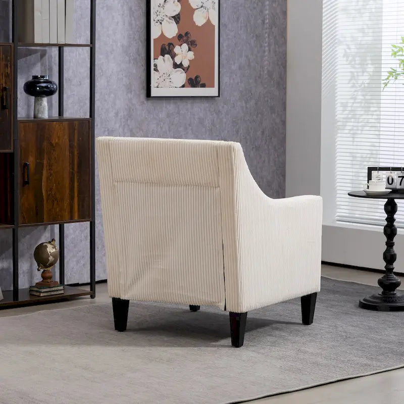 Fauteuil moderne beige 26,77 avec accoudoirs incurvés et pieds en bois d'hévéa pour salon
