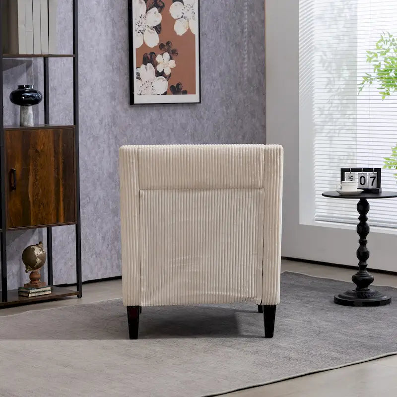 Fauteuil moderne beige 26,77 avec accoudoirs incurvés et pieds en bois d'hévéa pour salon