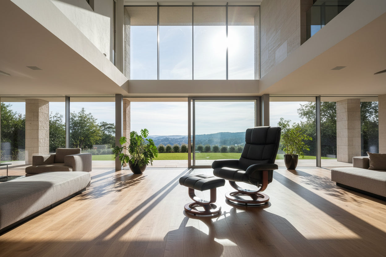 Black 28.8 High Back Swivel Recliner Chair with Ottoman