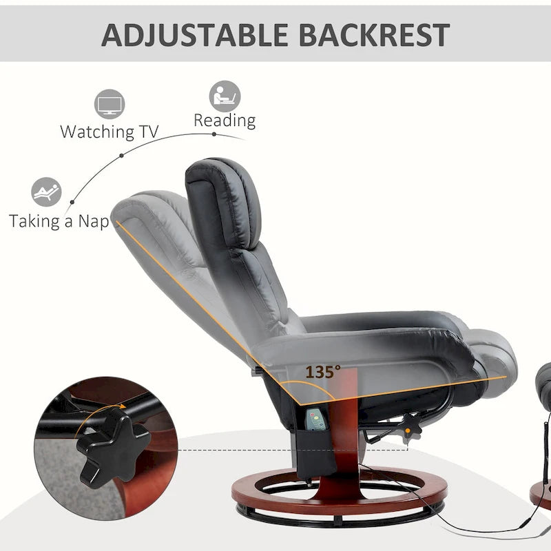 Fauteuil inclinable pivotant à dossier haut noir 28,8 po avec repose-pieds