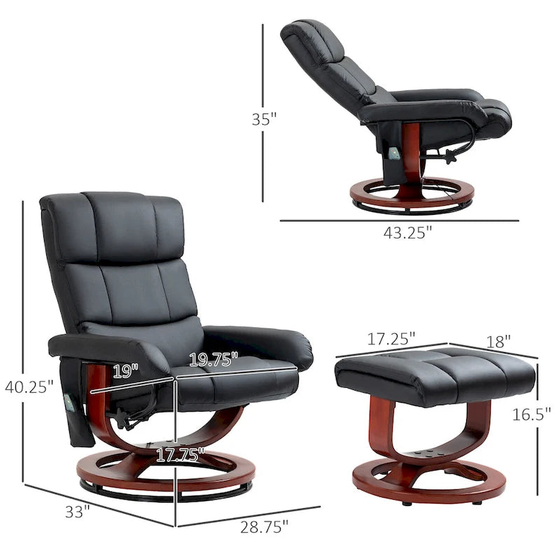 Fauteuil inclinable pivotant à dossier haut noir 28,8 po avec repose-pieds