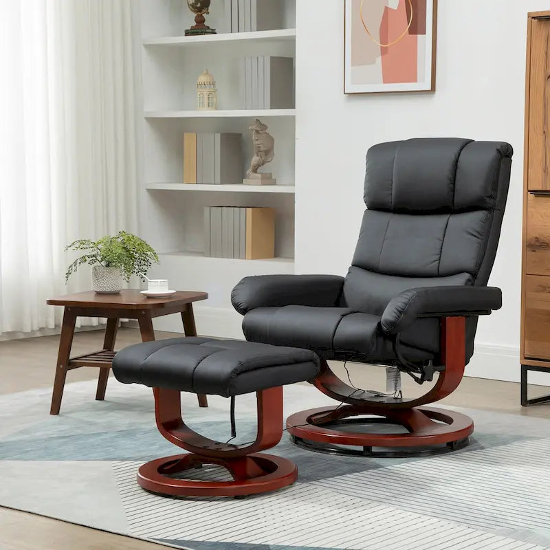 Fauteuil inclinable pivotant à dossier haut noir 28,8 po avec repose-pieds