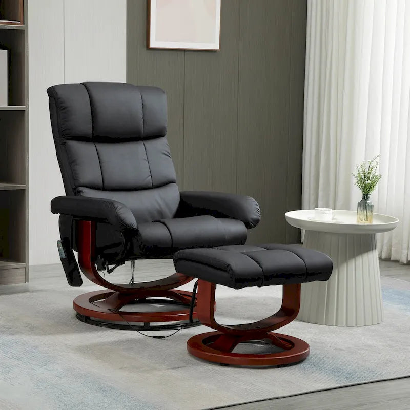 Fauteuil inclinable pivotant à dossier haut noir 28,8 po avec repose-pieds