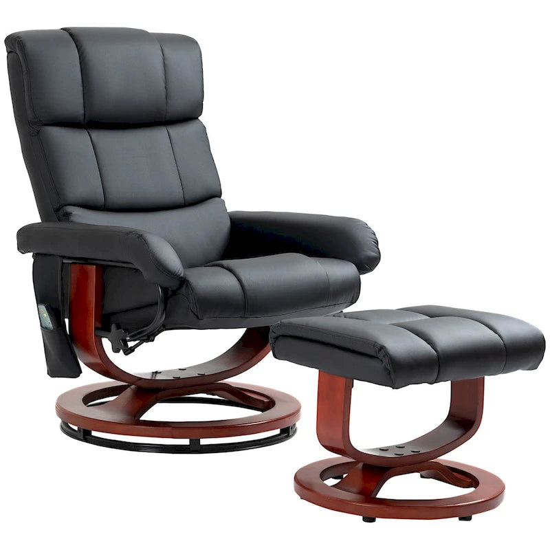 Fauteuil inclinable pivotant à dossier haut noir 28,8 po avec repose-pieds