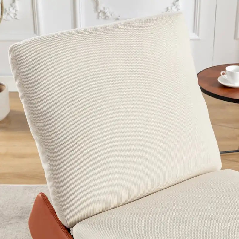 Fauteuil inclinable à bascule moderne orange et beige, revêtu de velours côtelé, avec repose-pieds et pieds en cuir PU, pour salon et chambre.