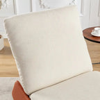 Fauteuil inclinable à bascule moderne orange et beige, revêtu de velours côtelé, avec repose-pieds et pieds en cuir PU, pour salon et chambre.