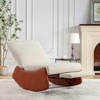 Fauteuil inclinable à bascule moderne orange et beige, revêtu de velours côtelé, avec repose-pieds et pieds en cuir PU, pour salon et chambre.