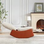 Fauteuil inclinable à bascule moderne orange et beige, revêtu de velours côtelé, avec repose-pieds et pieds en cuir PU, pour salon et chambre.