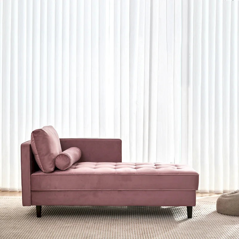 Chaise longue capitonnée en velours rose 64
