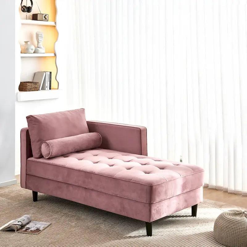 Chaise longue capitonnée en velours rose 64