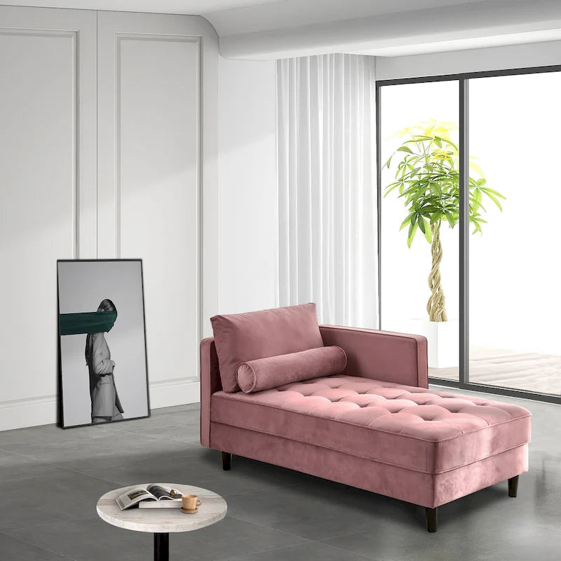 Chaise longue capitonnée en velours rose 64