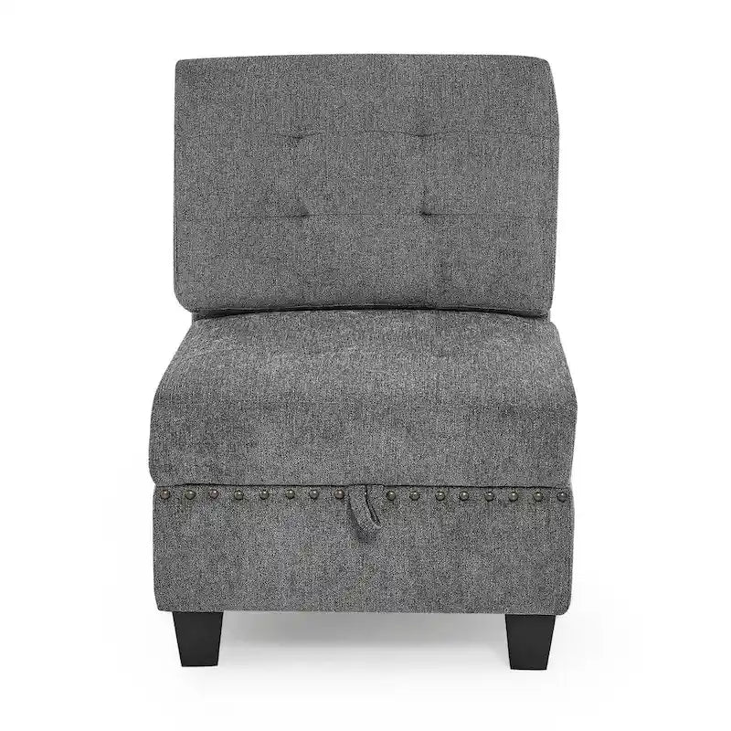 Canapé d'angle gris 116, 6 places, avec fauteuils et rangement