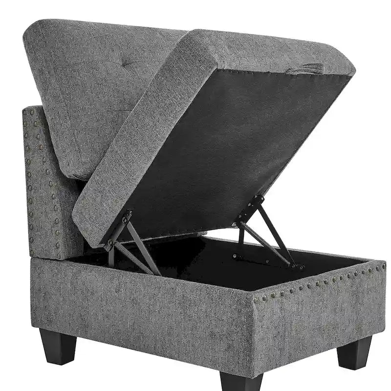 Canapé d'angle gris 116, 6 places, avec fauteuils et rangement