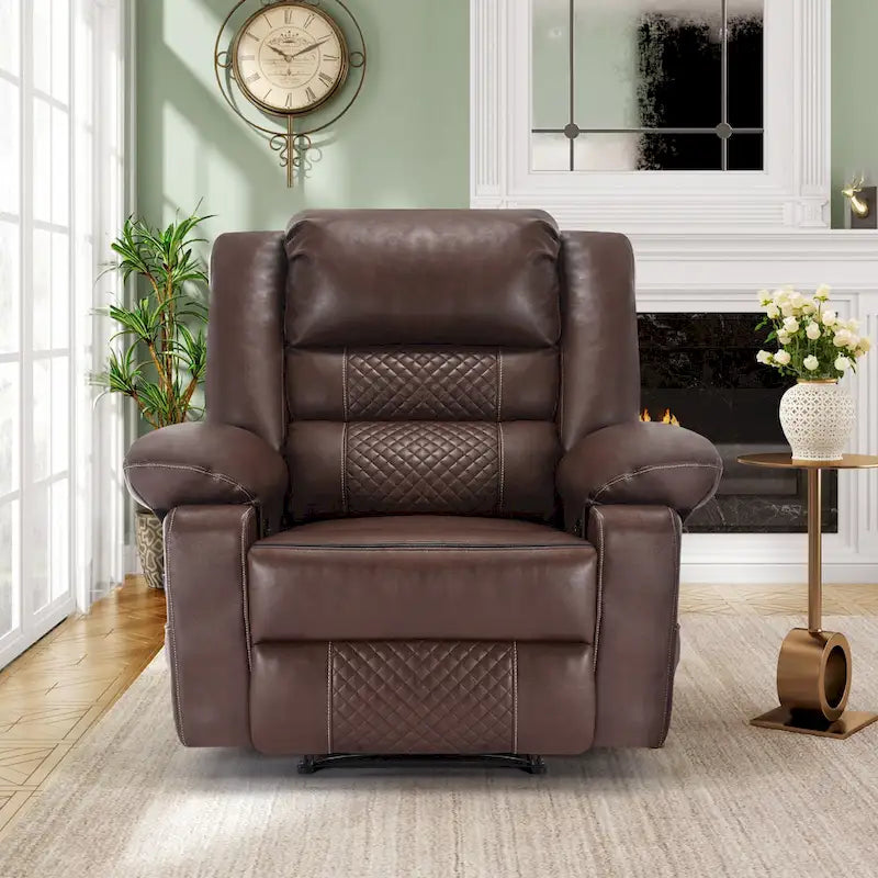 Fauteuil de massage inclinable manuel en cuir marron avec vibration à 8 points, chauffage lombaire et options multi-positions