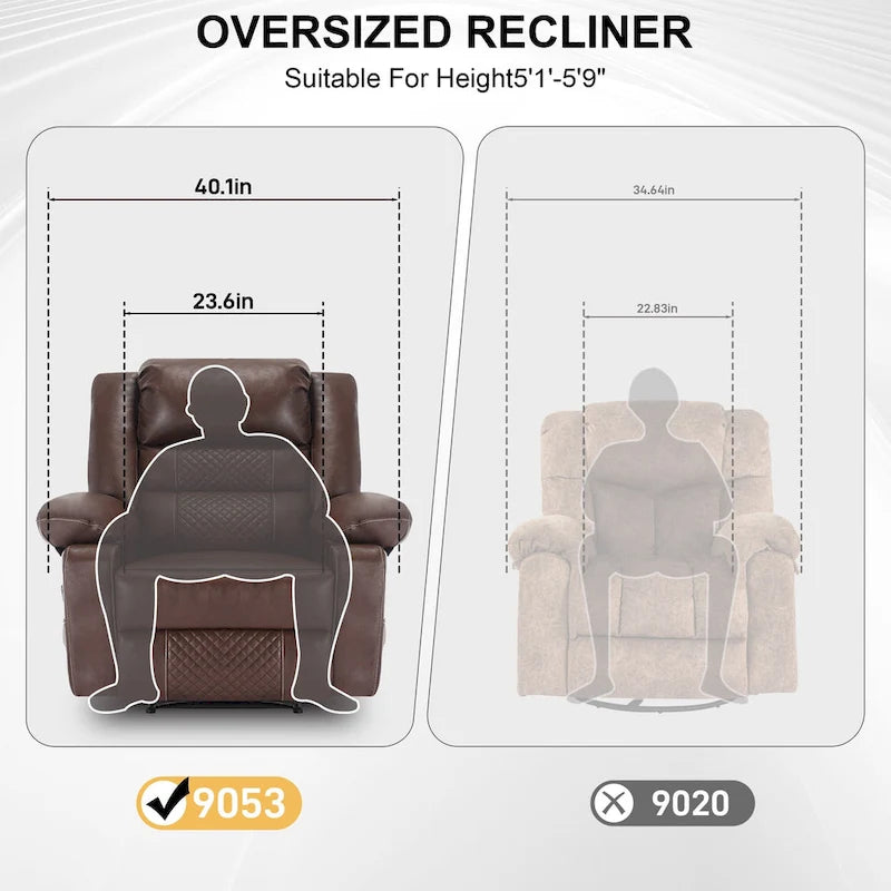 Fauteuil de massage inclinable manuel en cuir marron avec vibration à 8 points, chauffage lombaire et options multi-positions