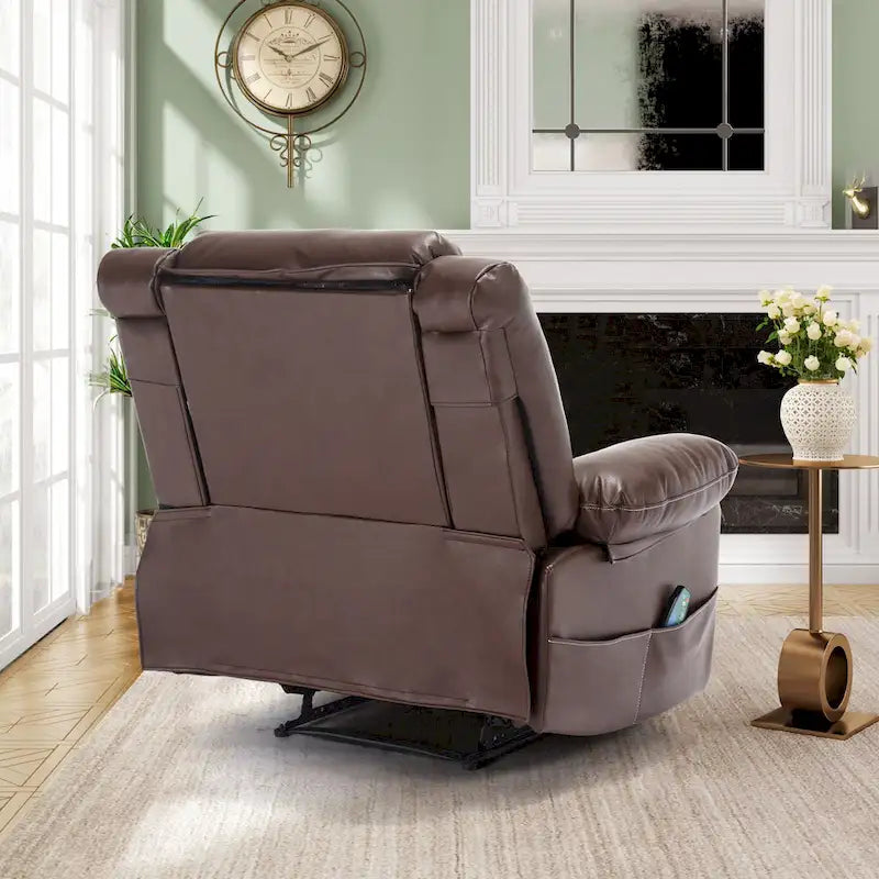 Fauteuil de massage inclinable manuel en cuir marron avec vibration à 8 points, chauffage lombaire et options multi-positions