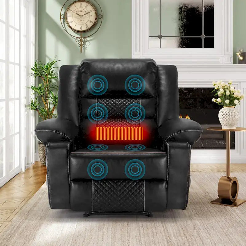 Fauteuil de massage inclinable manuel en cuir marron avec vibration à 8 points, chauffage lombaire et options multi-positions