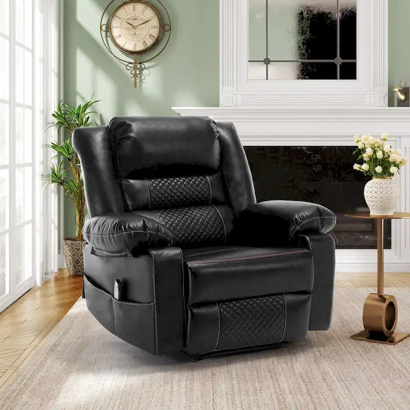 Fauteuil de massage inclinable manuel en cuir marron avec vibration à 8 points, chauffage lombaire et options multi-positions