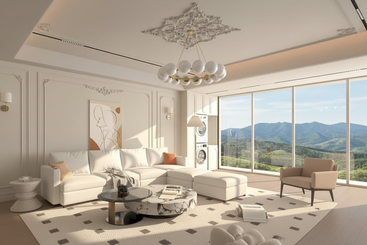 White 123 U-Shaped Modular 4 Seater Sectional Sofa with Storage Ottomans, Easy Assembly and Transport