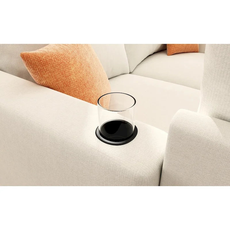 Canapé d'angle modulaire 4 places en forme de U blanc 123 avec poufs de rangement, montage et transport faciles.