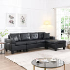 Black 96.06 Contemporary L-Shaped 4-Seater Sectional Sofa with Chaise Lounge, Cup Holders, and Throw Pillows Included