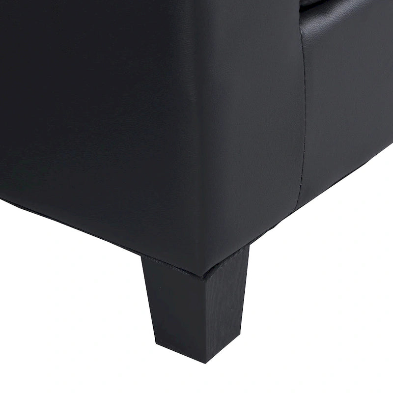 Canapé d'angle contemporain 4 places en forme de L, noir 96.06, avec méridienne, porte-gobelets et coussins décoratifs inclus